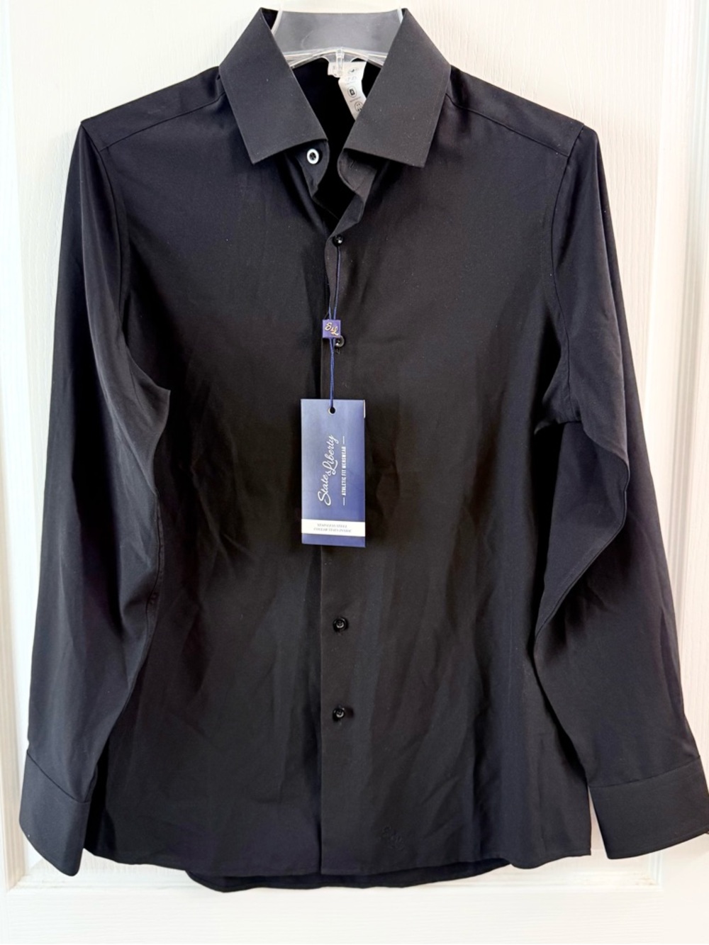 State & Liberty Men's Slim Black Long-Sleeve Dress Shirt - Modern Point Collar
